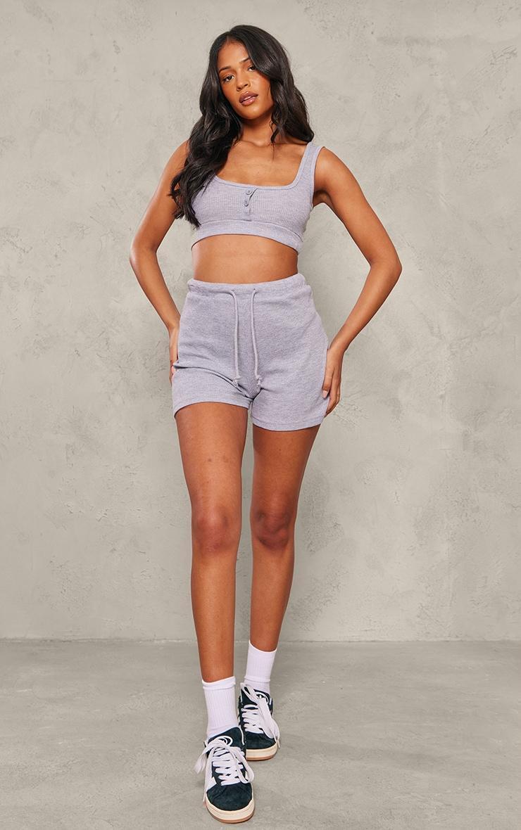 Tall Ash Grey Waffle Textured Button Up Crop Top Product Image