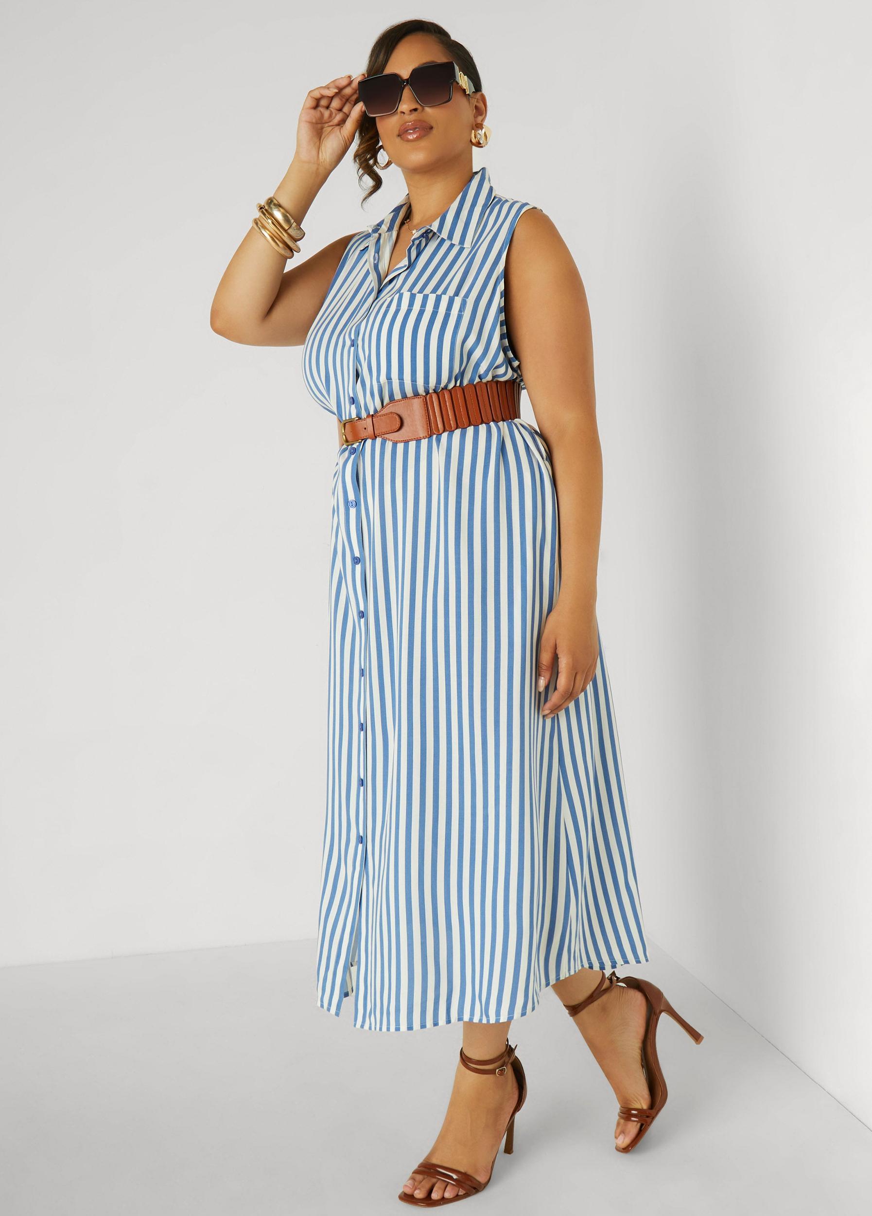 Button Front Striped Shirtdress Product Image