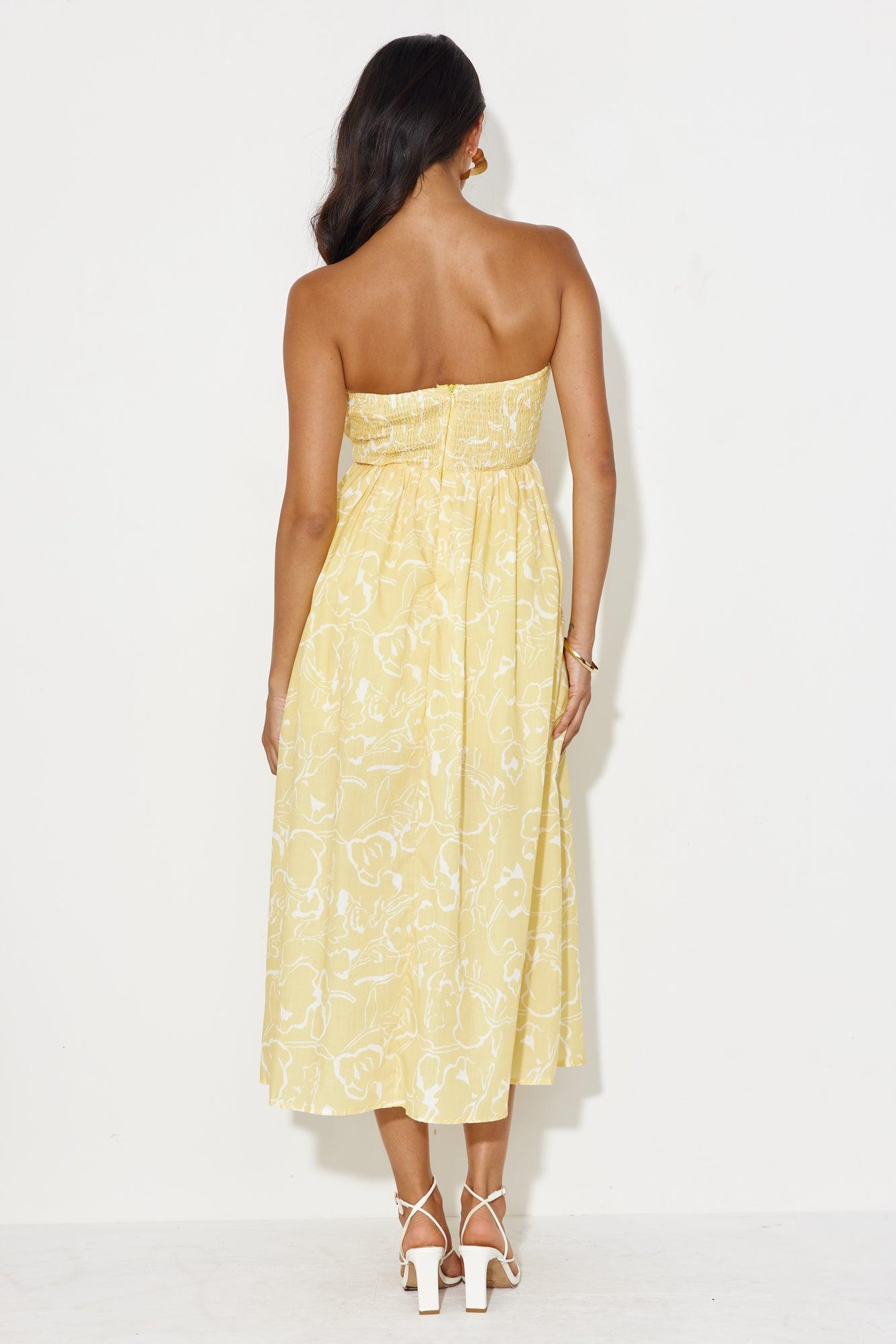 Tropical Scent Strapless Midi Dress Yellow Product Image