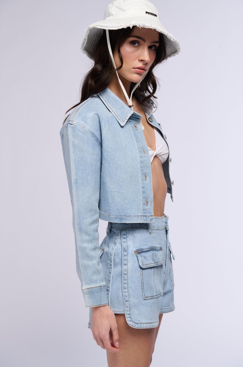 WAXY DENIM LONG SLEEVE BUTTON DOWN SHIRT Product Image