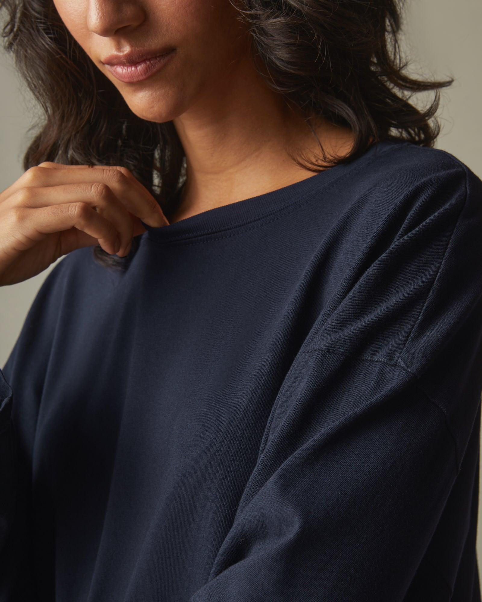 Women's Relaxed Cotton Long Sleeve Tee - Dress Navy Female Product Image