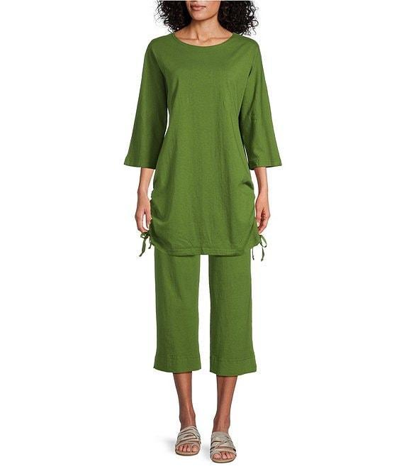 Bryn Walker Vanya Cotton Jersey Round Neck 3/4 Sleeve Tie Ruched Tunic Product Image