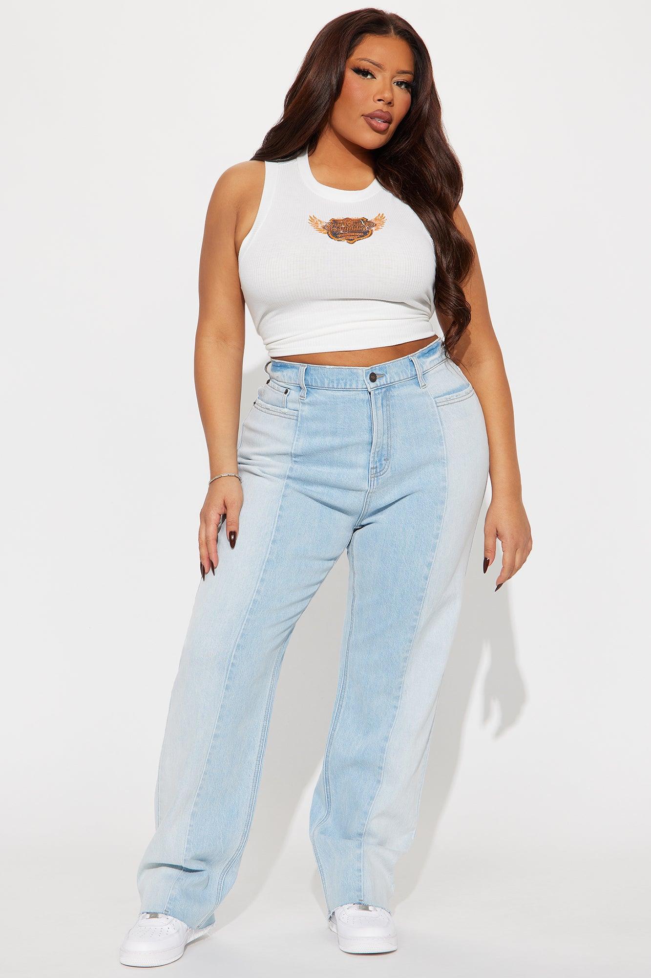 Andi Two Tone Straight Leg Jeans - Light Wash Product Image