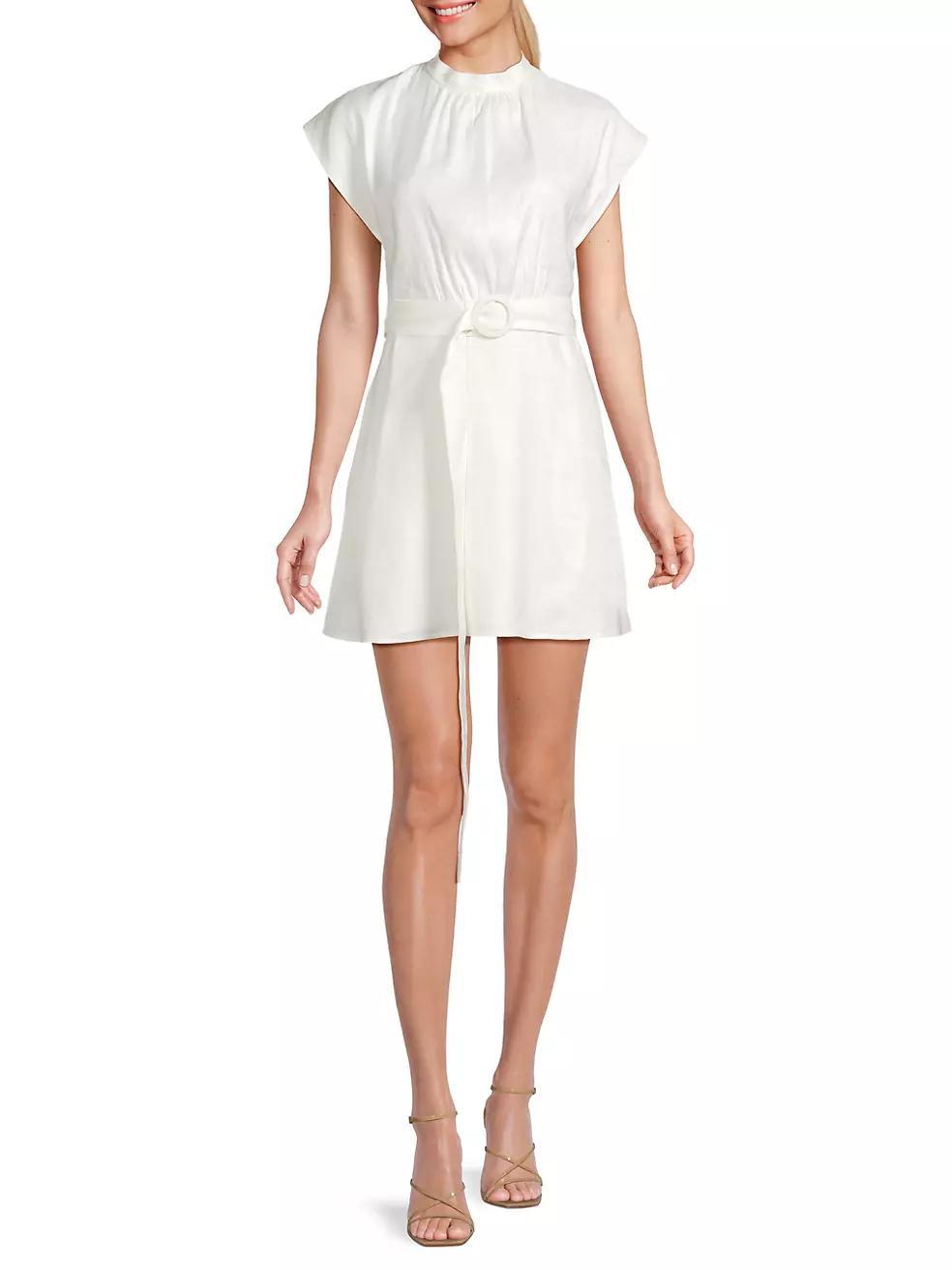 Linen-Blend Belted Minidress Product Image