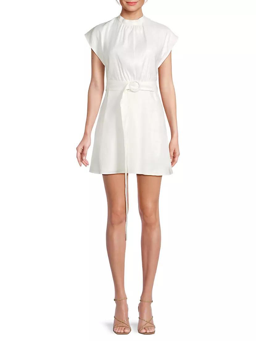 Linen-Blend Belted Minidress Product Image