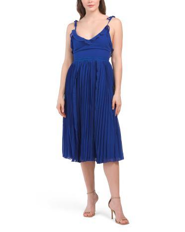 Sleeveless Tie Strap Pleated Midi Dress For Women Product Image