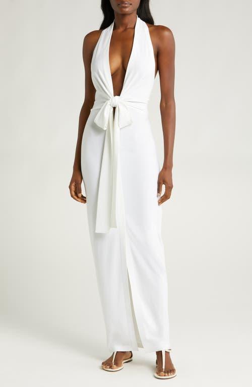 Norma Kamali Tie Front Halter Gown in White Product Image