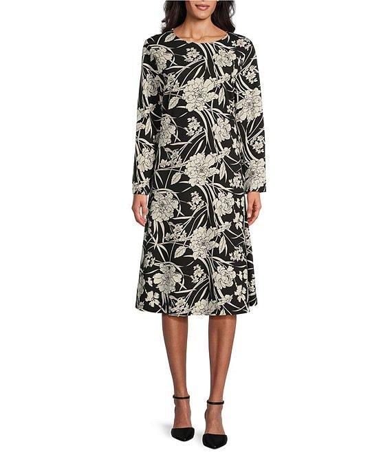 Bryn Walker Rya Modal Ponti Floral Print Round Neck Long Sleeve Midi Dress Product Image