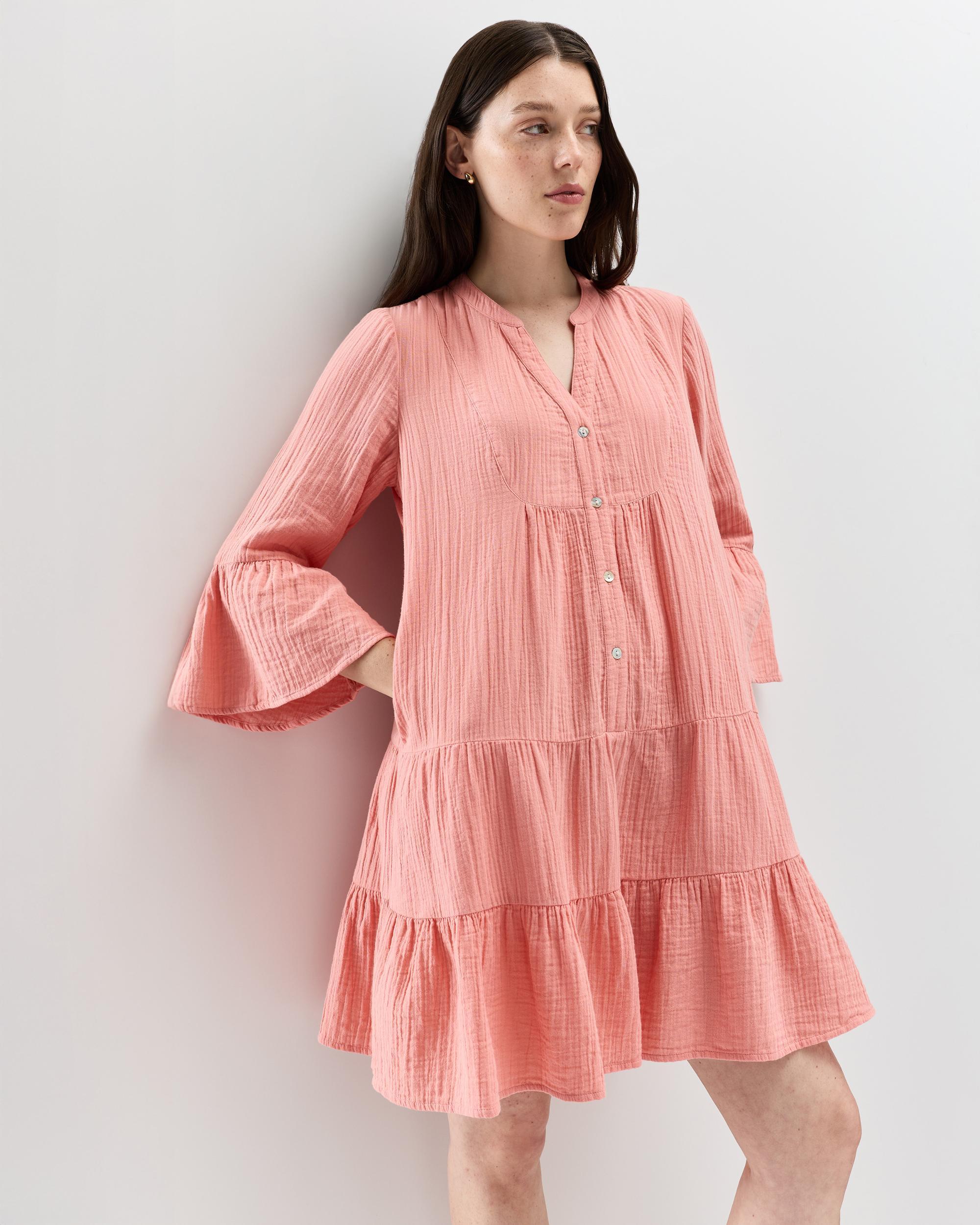 Quince | Women's Gauze Long Sleeve Tiered Mini Dress Size XS, Organic Cotton Product Image