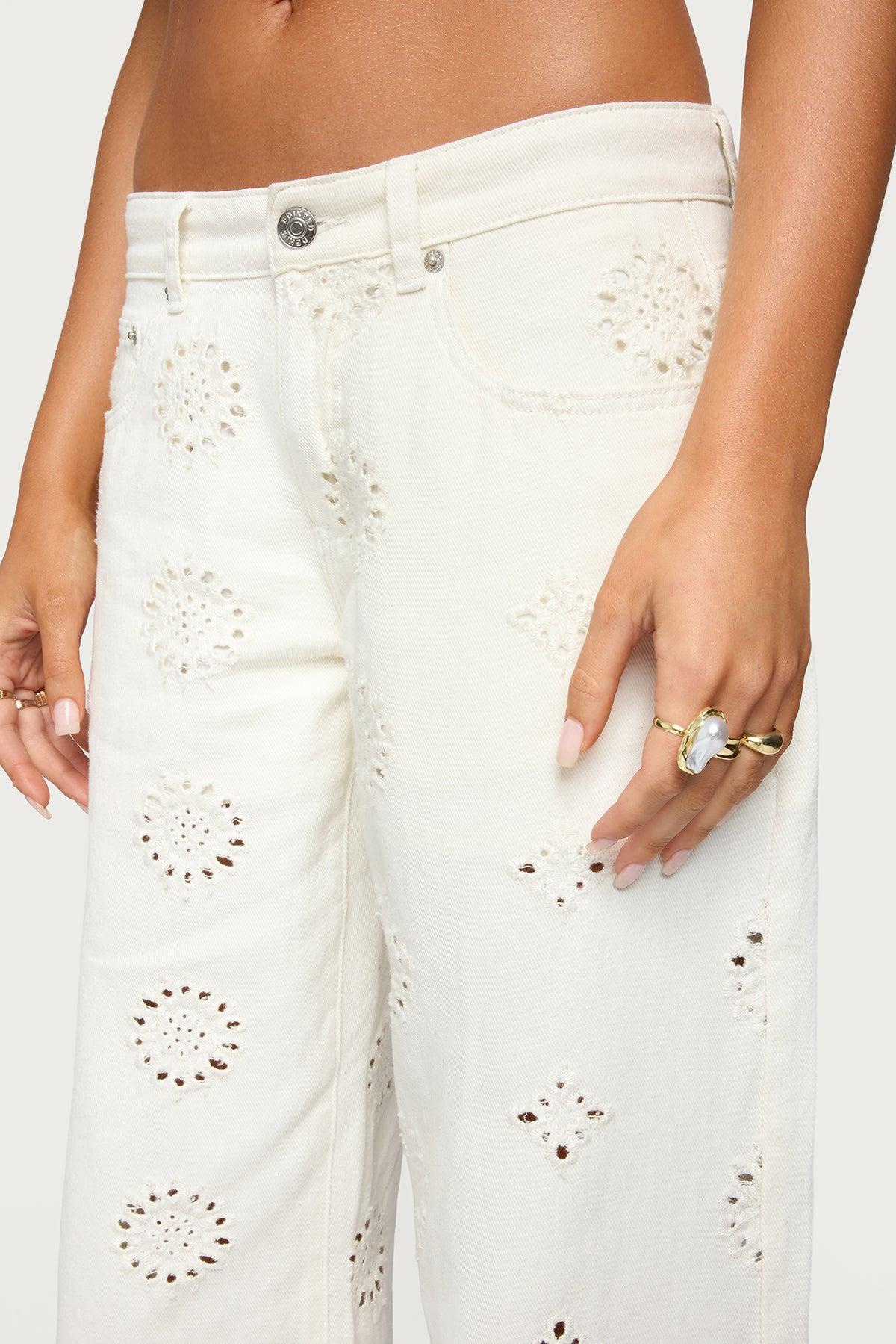 Eyelet Low Rise Wide Leg Jeans Product Image
