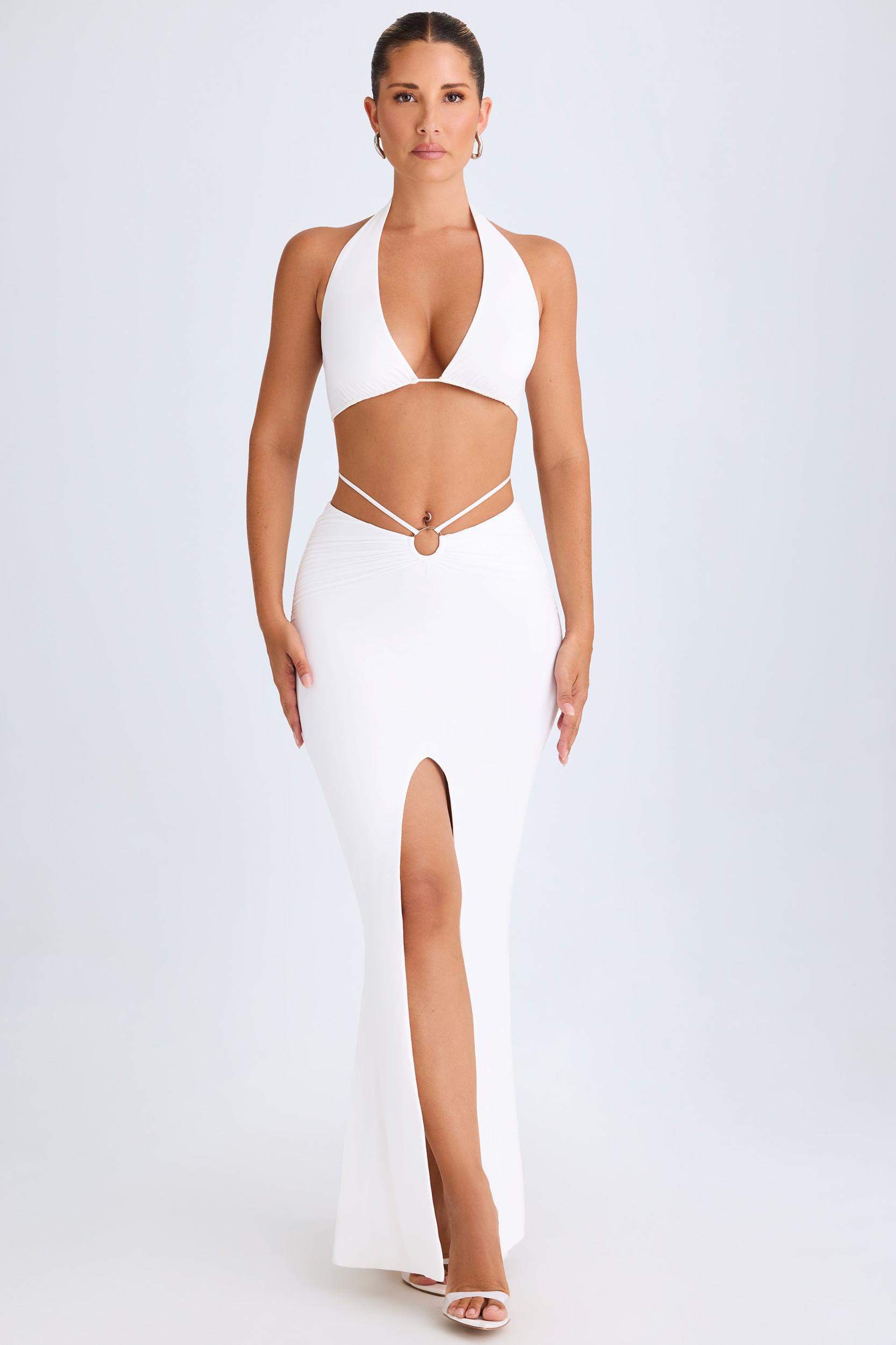 Hardware-Detail Mid-Rise Maxi Skirt in White Product Image