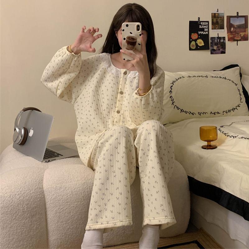 Pajama Set: Patterned Shirt + Pants Product Image