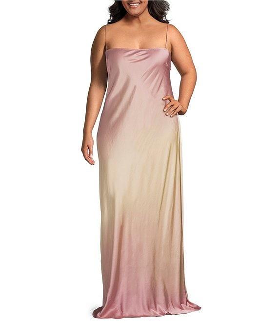 Good American Ombre Print Square Neck Sleeveless Satin Slip Maxi Dress Product Image