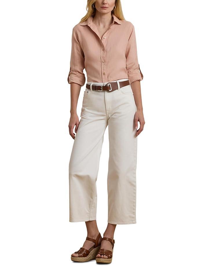 Petite Relaxed Fit Linen Roll Tab–Sleeve Shirt Product Image