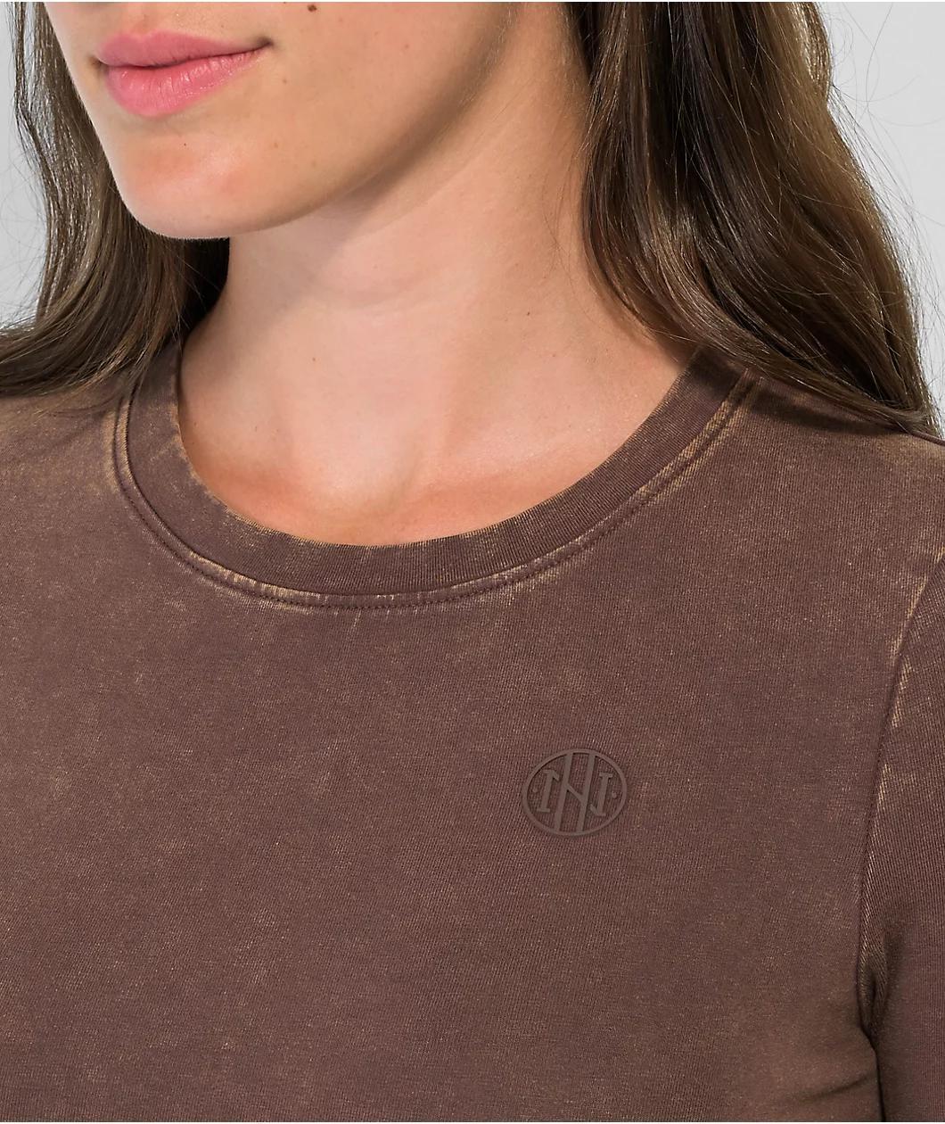 Ninth Hall Fundamentals Estie Brown Wash Fitted Crop Long Sleeve T-Shirt Product Image
