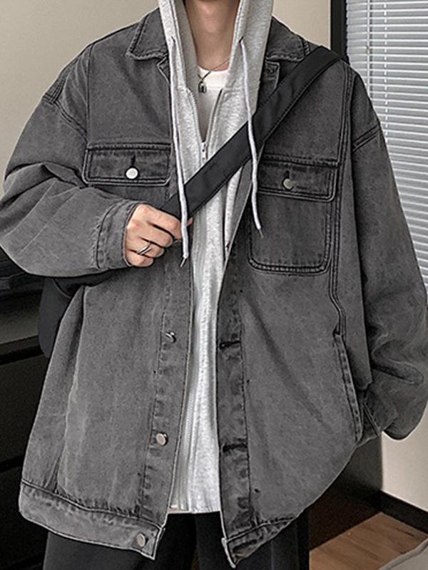 Men's Denim Fake Two Piece Oversized Hoodie Product Image