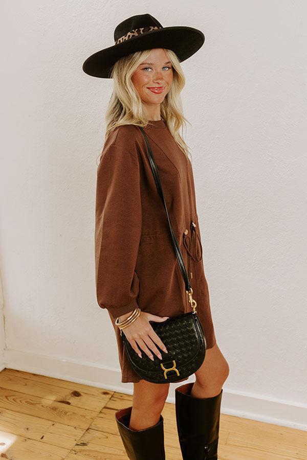 Latte Run Drawstring Mini Dress in Chocolate Product Image