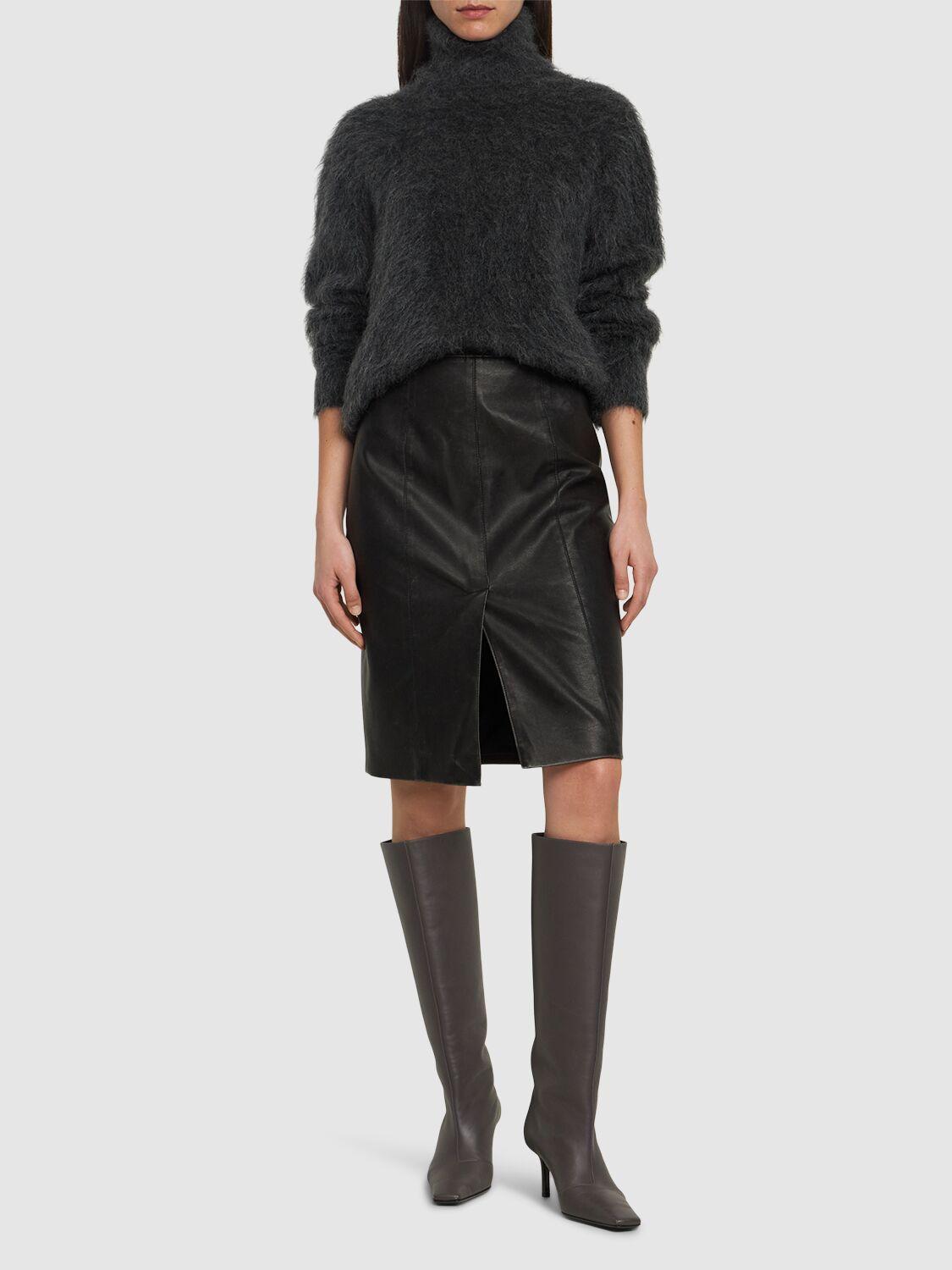 MSGM Faux Leather Midi Skirt In Black Product Image