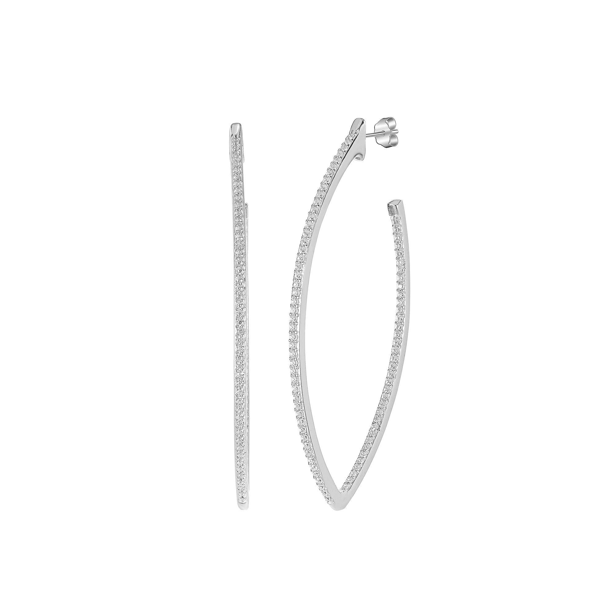 Judy Crowell Sterling Silver Marquis CZ Hoop Earrings, Women's Product Image