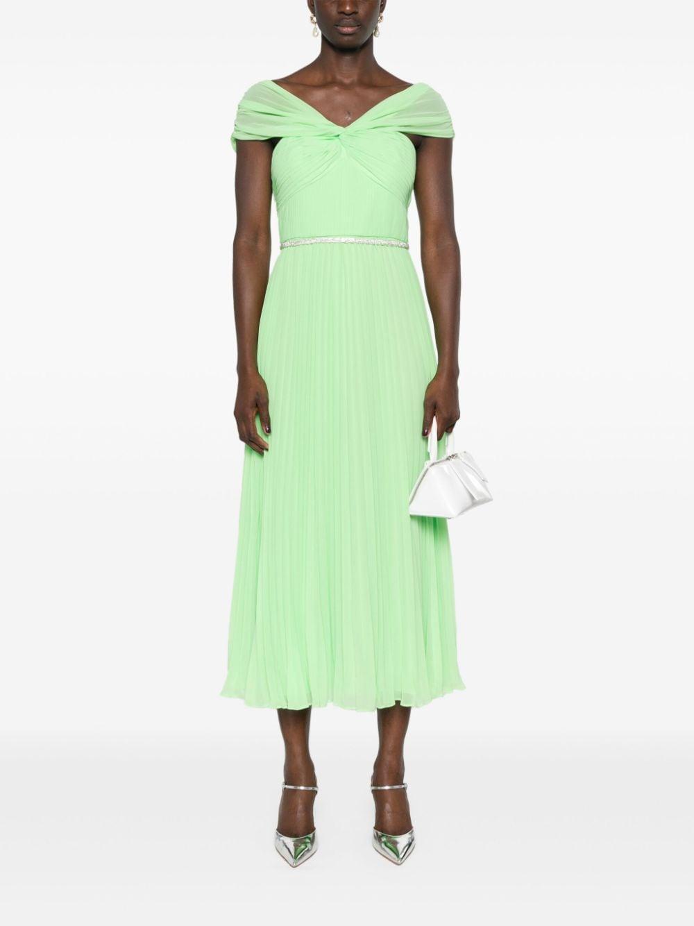 off-shoulder pleated midi dress Product Image