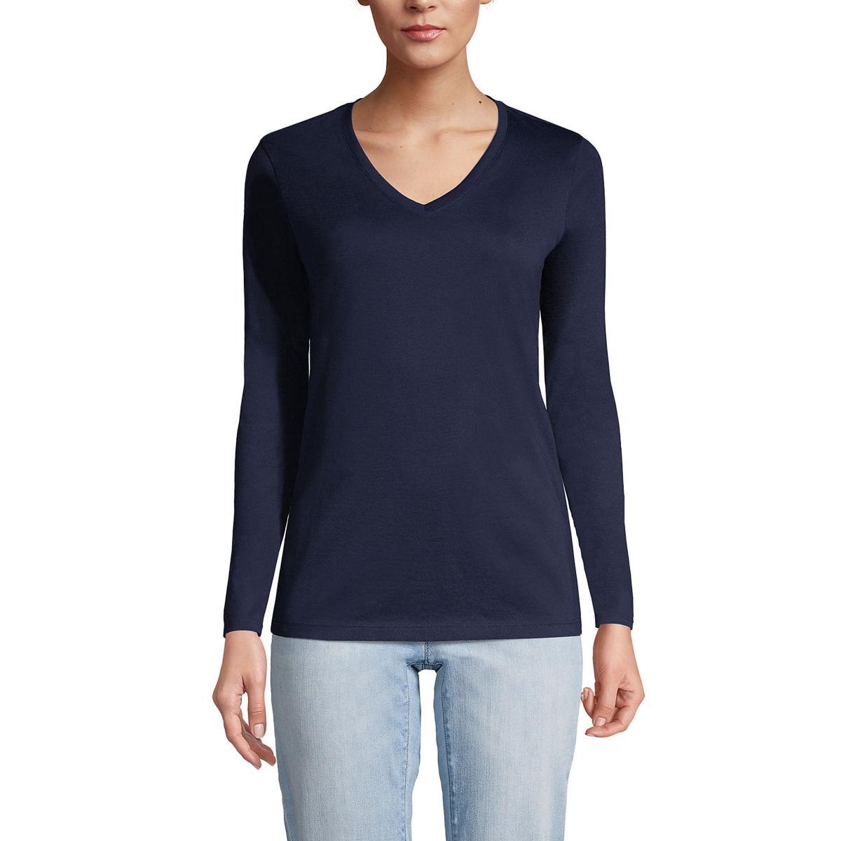 Petite Lands' End Supima Cotton Relaxed V-Neck Tee, Women's, Size: Small Petite, Ivory Black Stripe Product Image