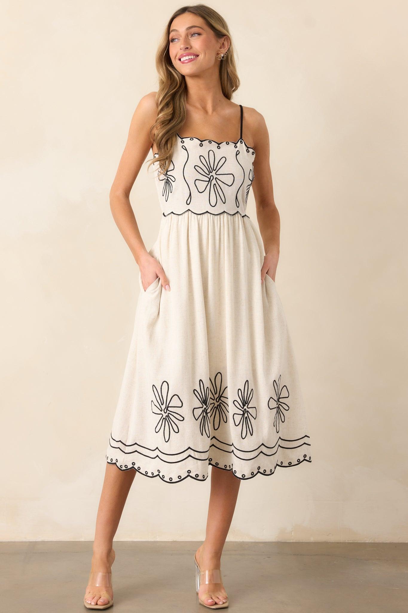 Afternoon Lunch Natural Linen Midi Dress Product Image