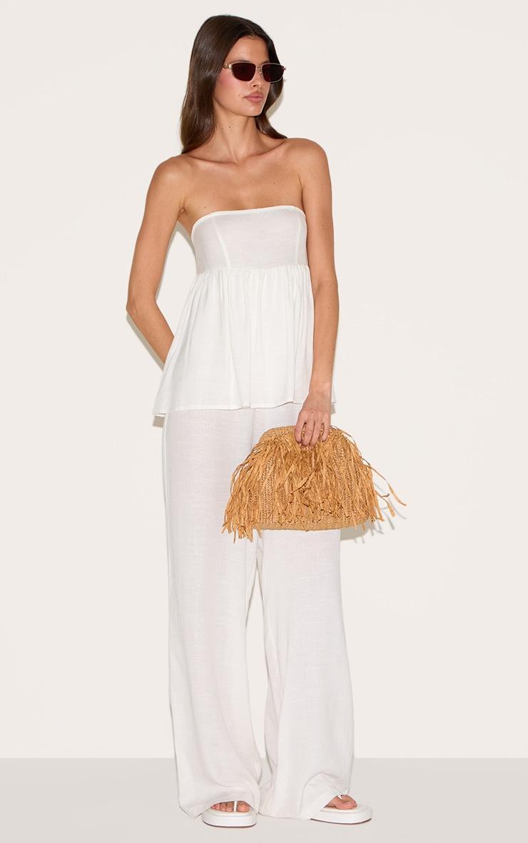White Bandeau Peplum Detail Jumpsuit Product Image