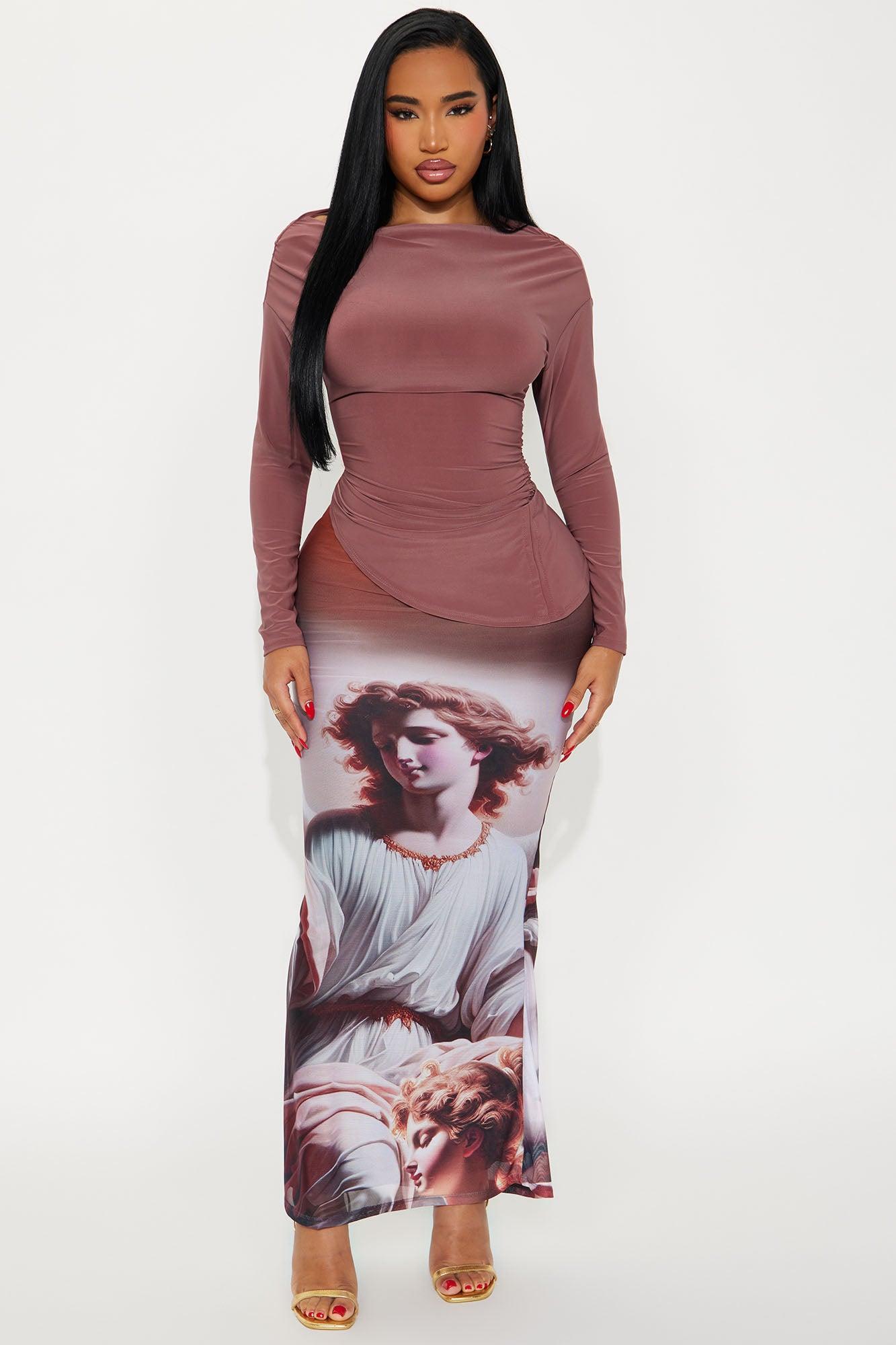 Jess Long Sleeve Asymmetrical Ruched Blouse - Mocha Product Image