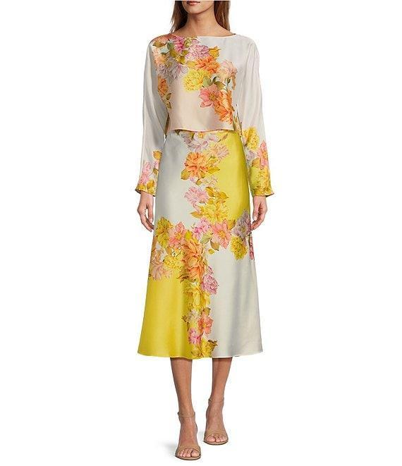 Antonio Melani Coordinating Blakely Satin Floral Midi Skirt Product Image