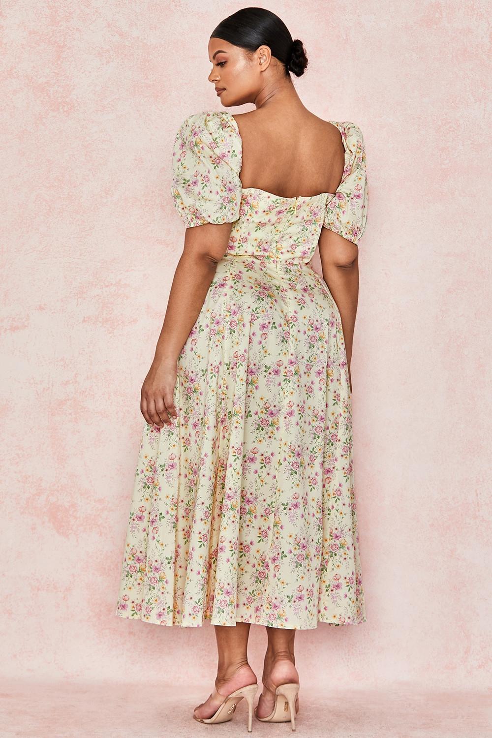 Tallulah Lemon Floral Puff Sleeve Midi Sundress Product Image