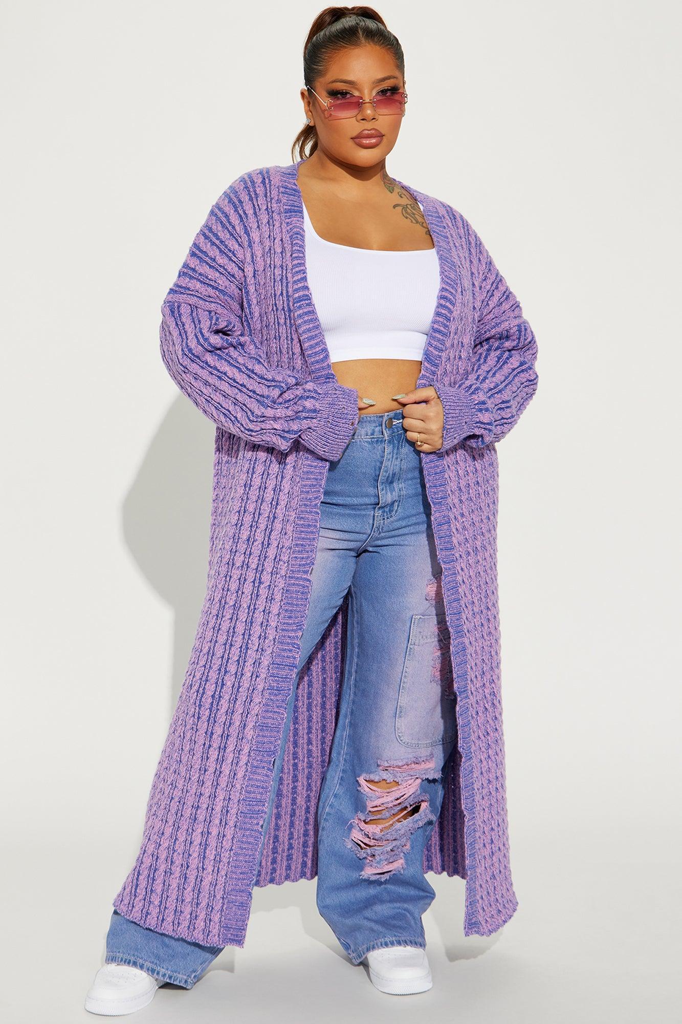 Street Chic Washed Long Cardigan - Purple/combo Product Image