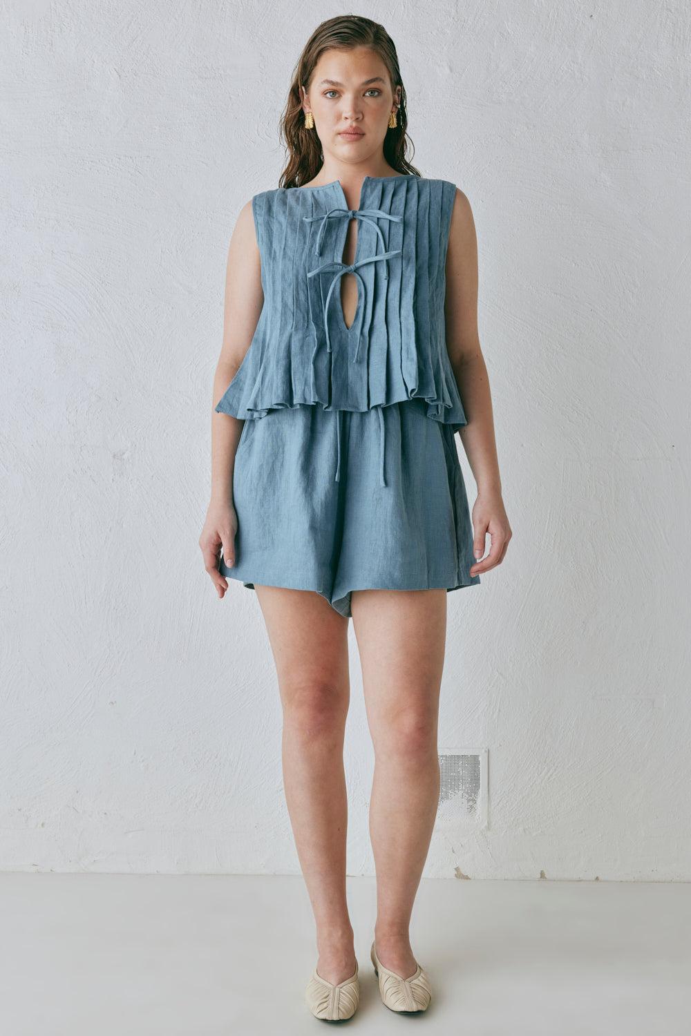 Valeria Linen Top Lake Product Image