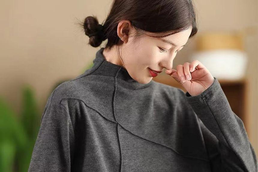 Long Sleeve Turtleneck/Mock Neck Loose Fit Sweatshirt Top (Various Designs) Product Image
