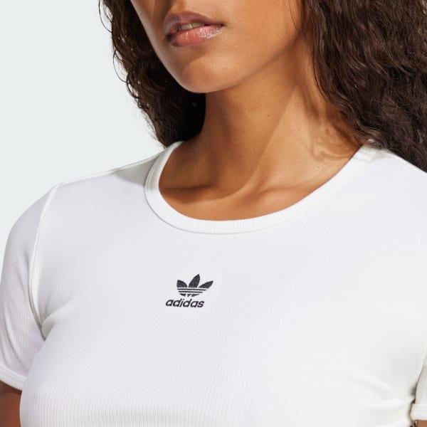 adidas Essentials Ribbed Tee White XS Womens Product Image