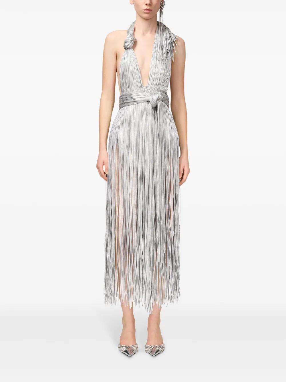 metallic fringed halter minidress Product Image