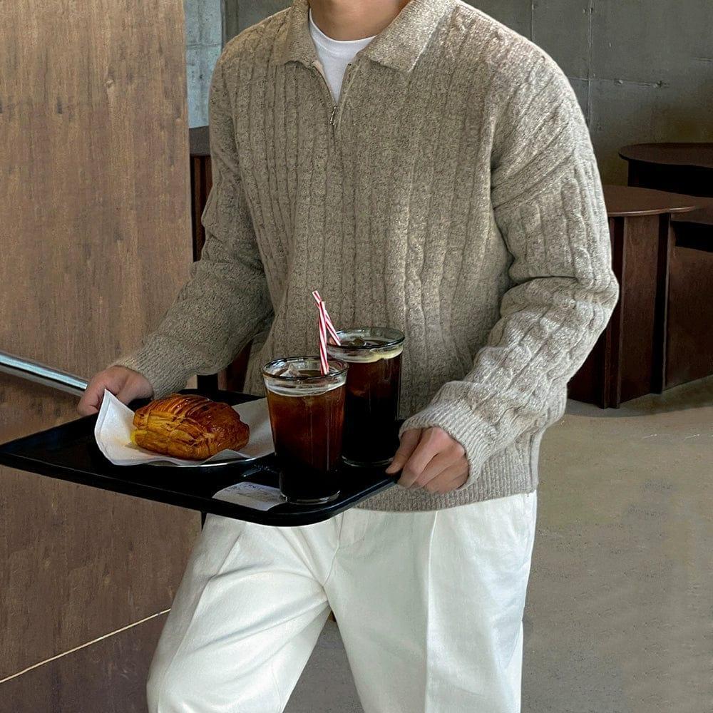 RT No. 12022 TWIST KNIT QUARTER ZIP SWEATER Product Image