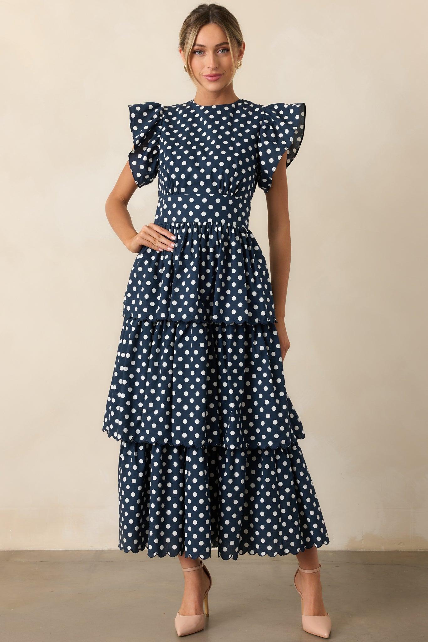 Prosperina Chelsea Navy Polka Dot Cotton Maxi Dress Product Image