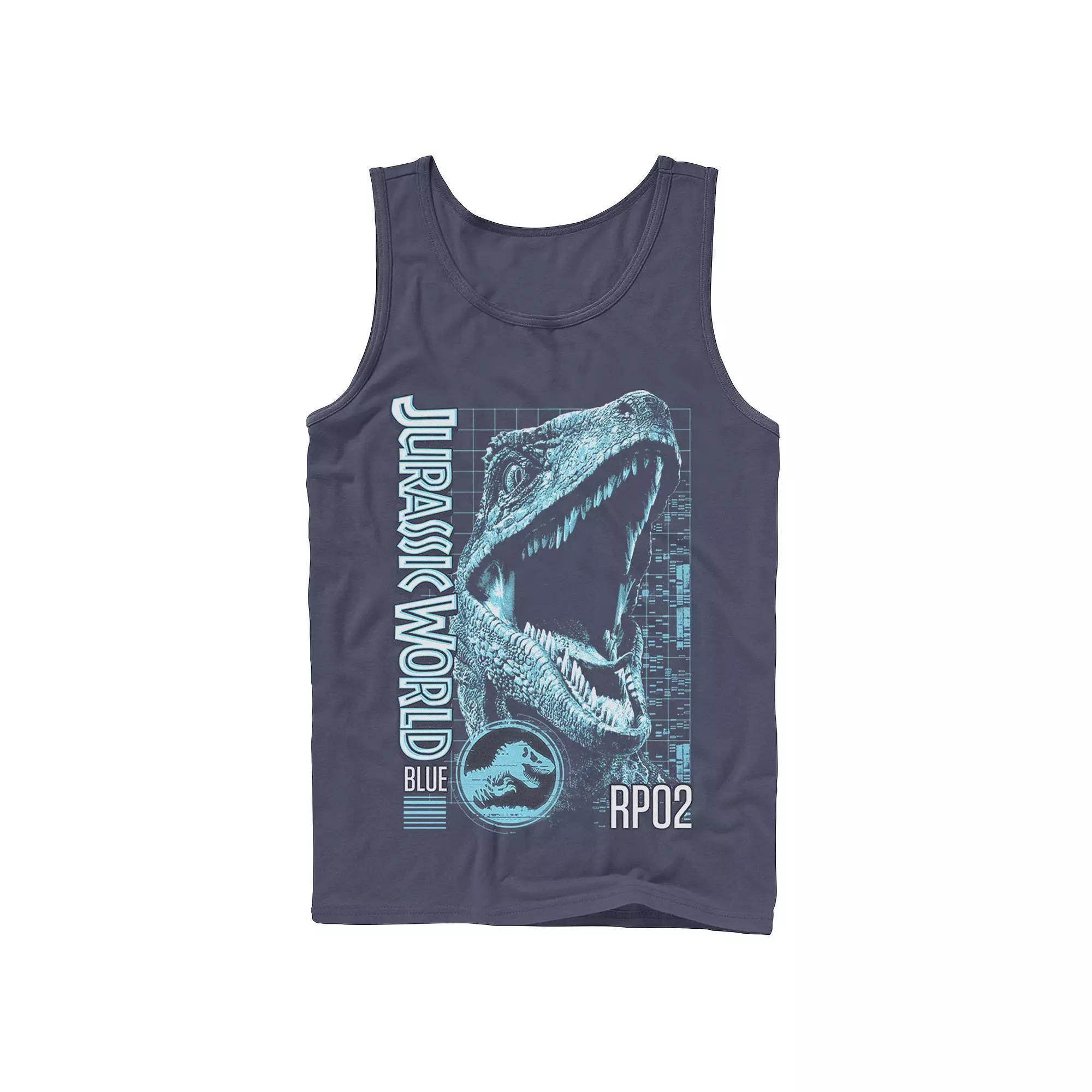 Mens Jurassic World Two Blue Face Tech Schematic Tank Top Product Image