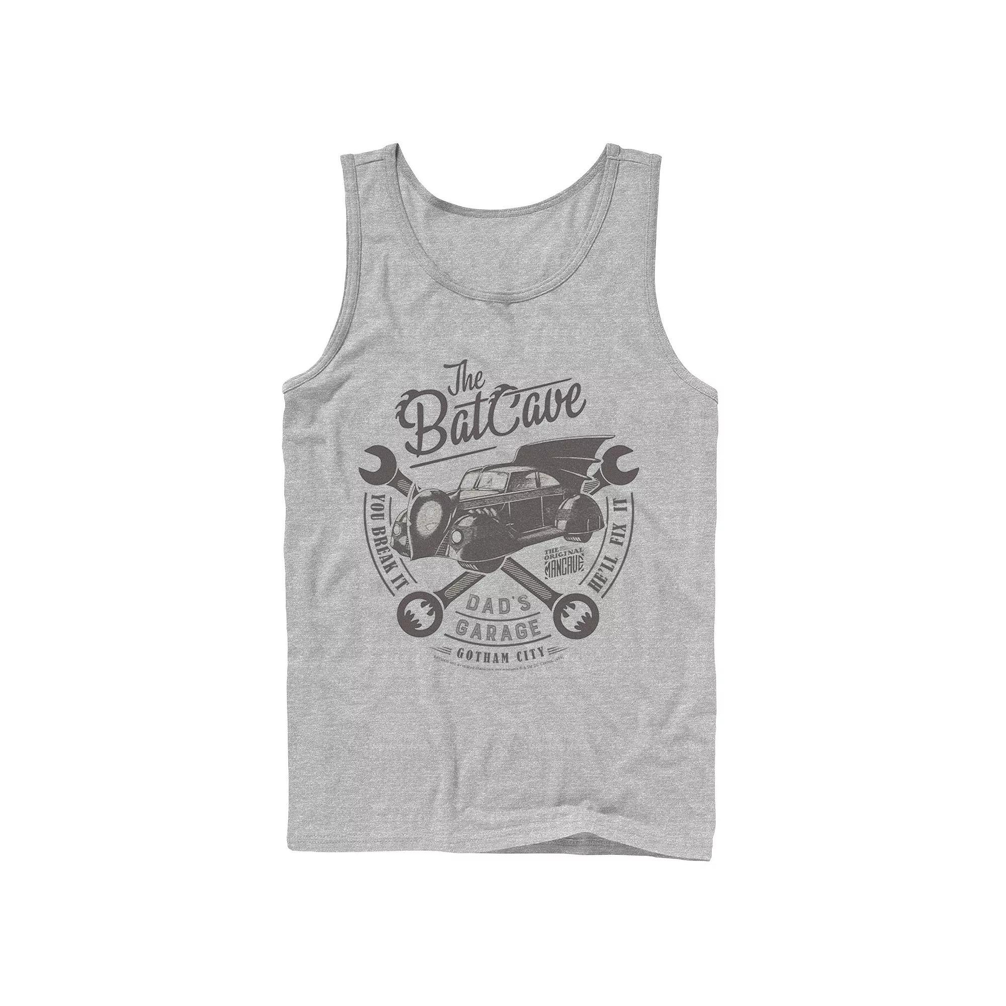 Men's DC Comics The Bat Cave Circle Text Poster Tank Top, Size: Large, Athletic Grey Product Image