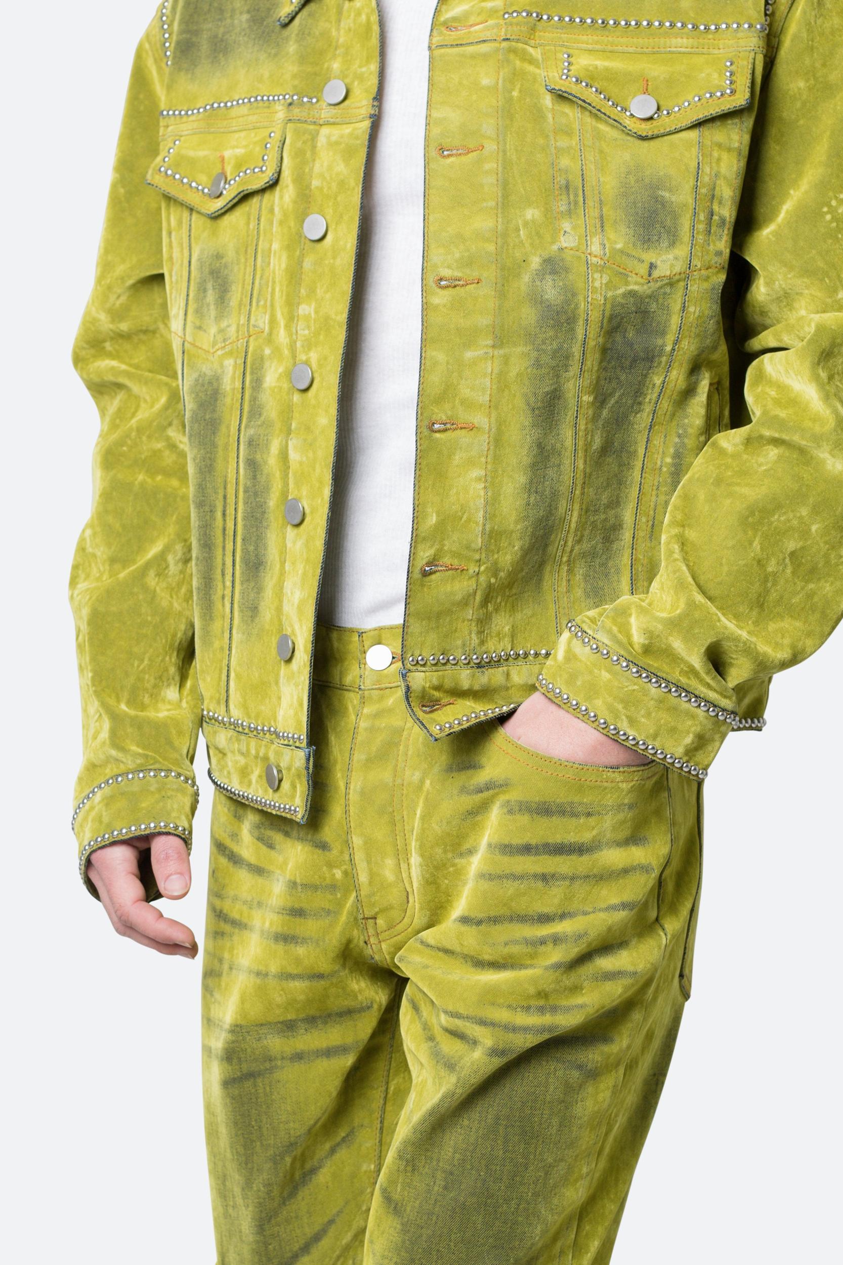 Studded Suede Denim Jacket - Green Product Image