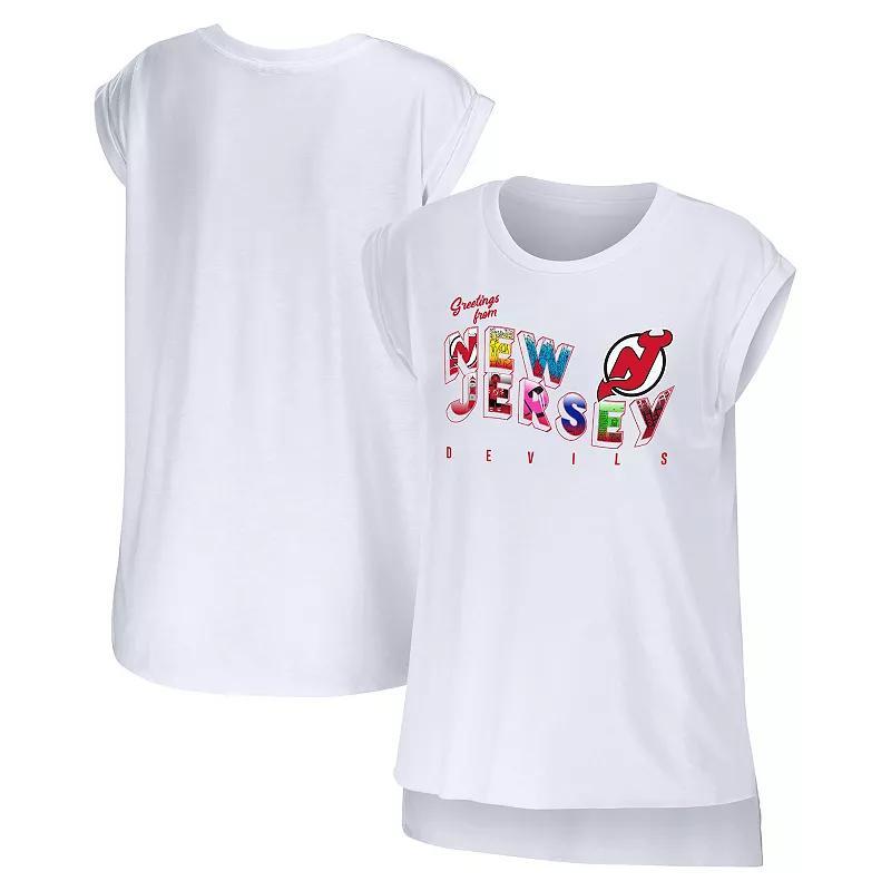 Women's WEAR by Erin Andrews White New Jersey Devils Greetings From Muscle T-Shirt, Size: Small, Nhl White Product Image