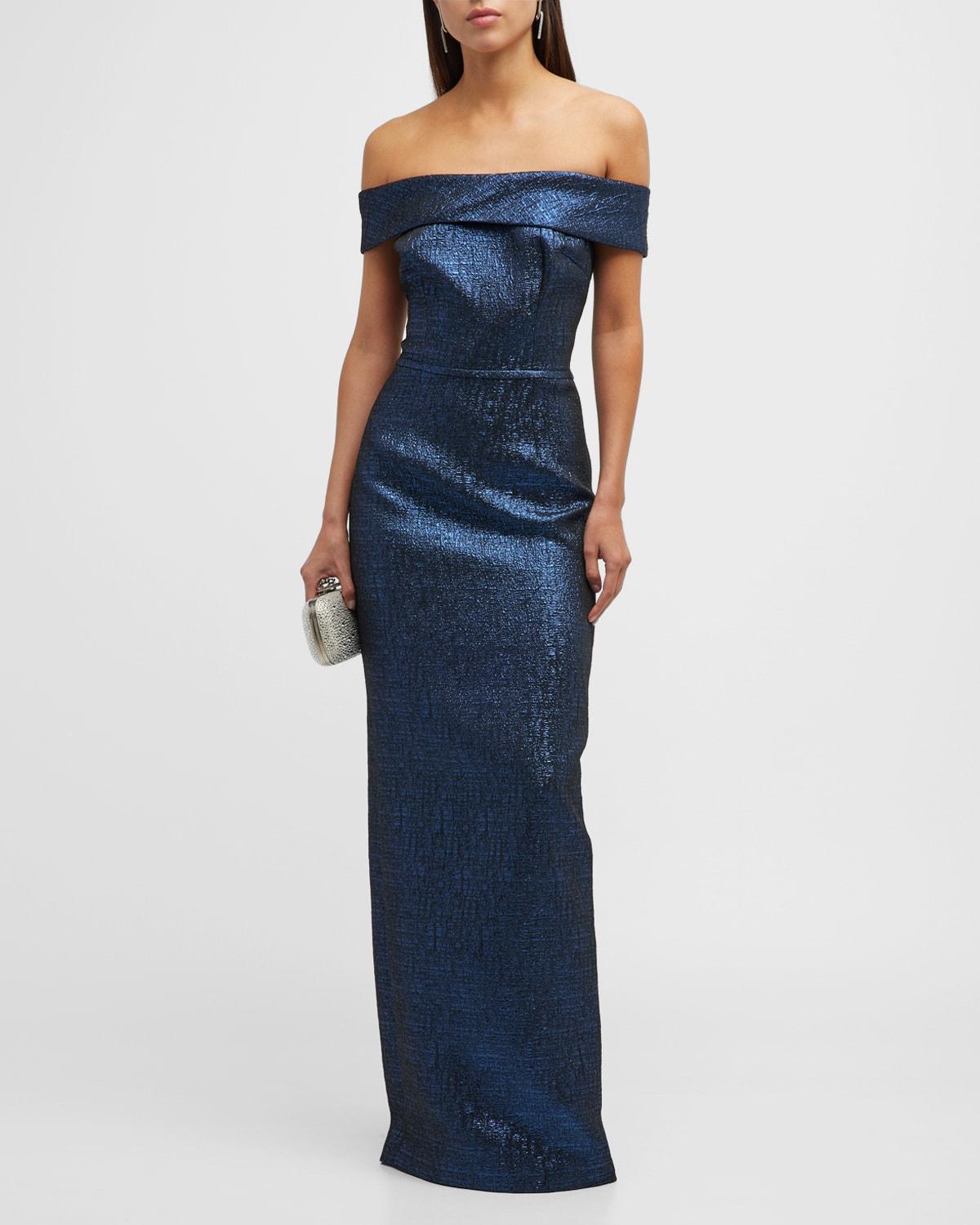 Womens Off-The-Shoulder Metallic Jacquard Gown Product Image