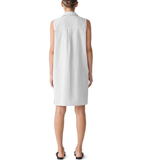 Eileen Fisher Breezy Grid Pattern Seersucker Collar Neck Sleeveless Product Image
