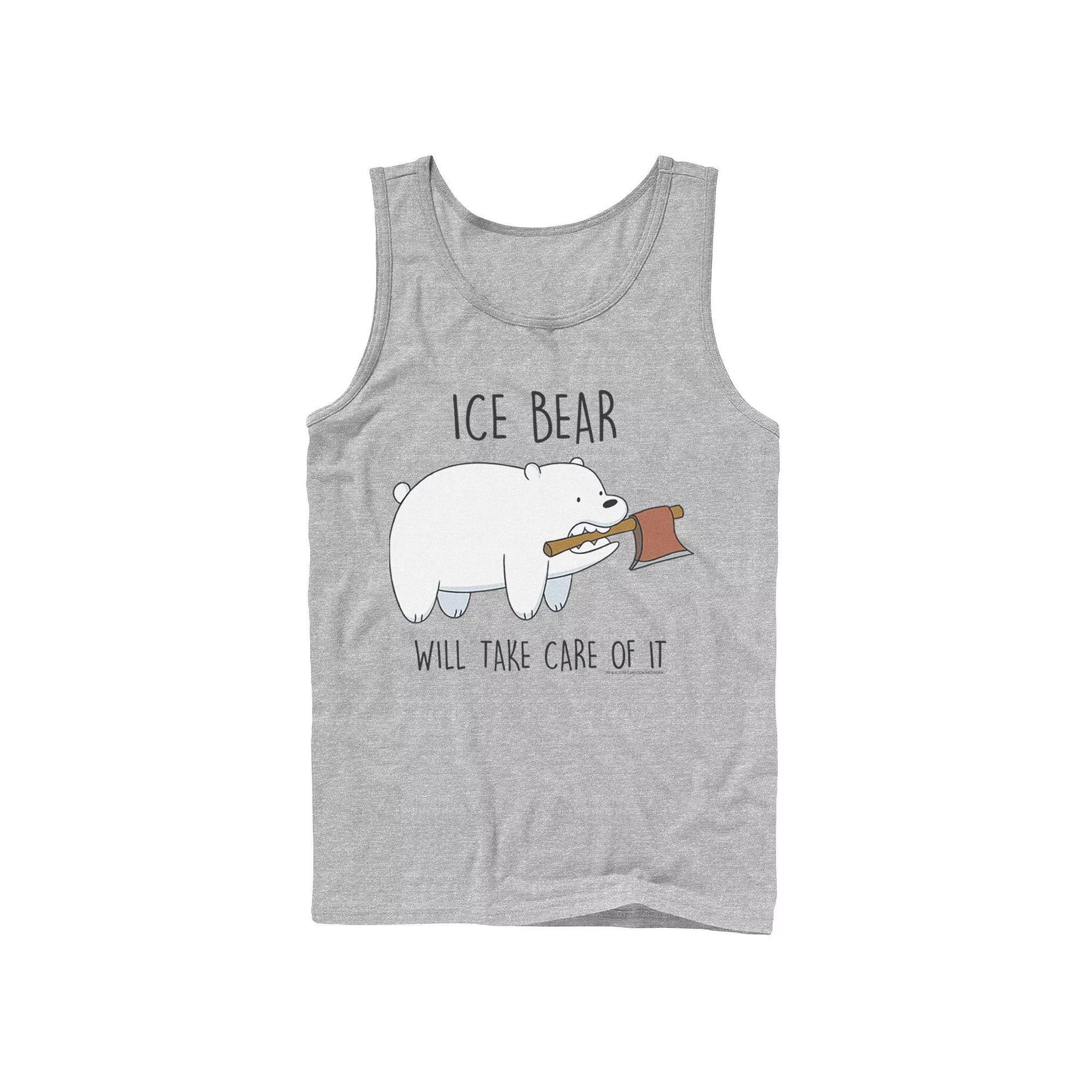 Men's Cartoon Network We Bare Bears Ice Bear Take Care Of It Axe Tank Top, Size: Large, Athletic Grey Product Image
