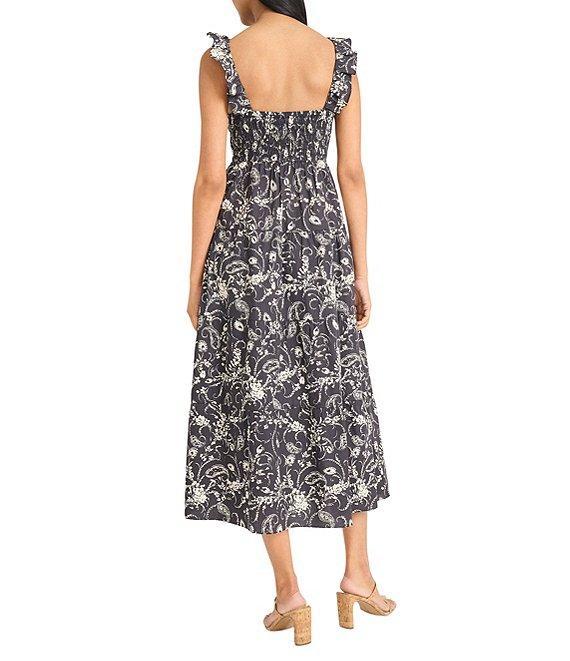 The Good Journey V-Neck Ruffle Shoulder Printed Cotton Poplin A-Line Midi Dress Product Image