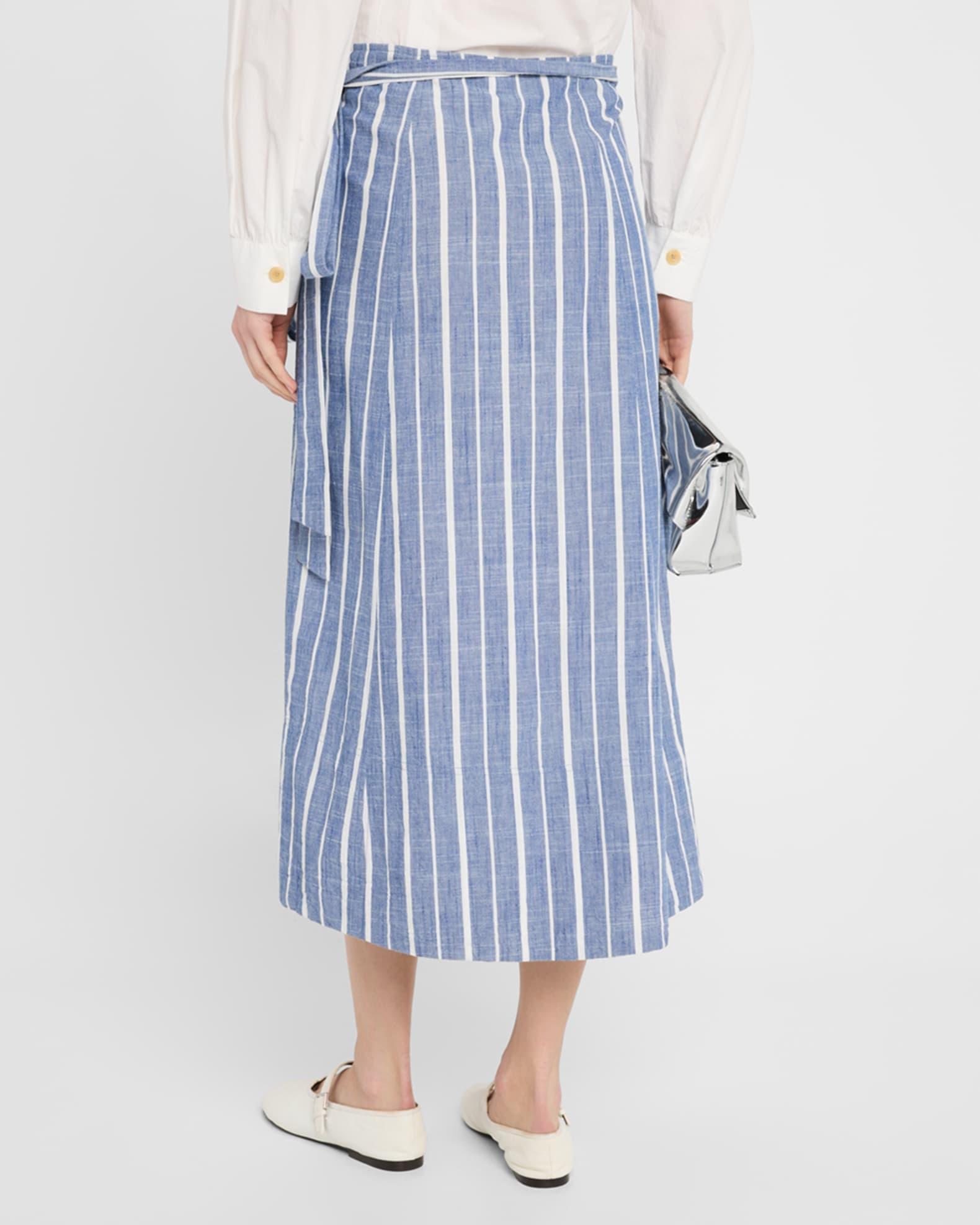 De Vera Striped Cotton Chambray Wrap Skirt Product Image
