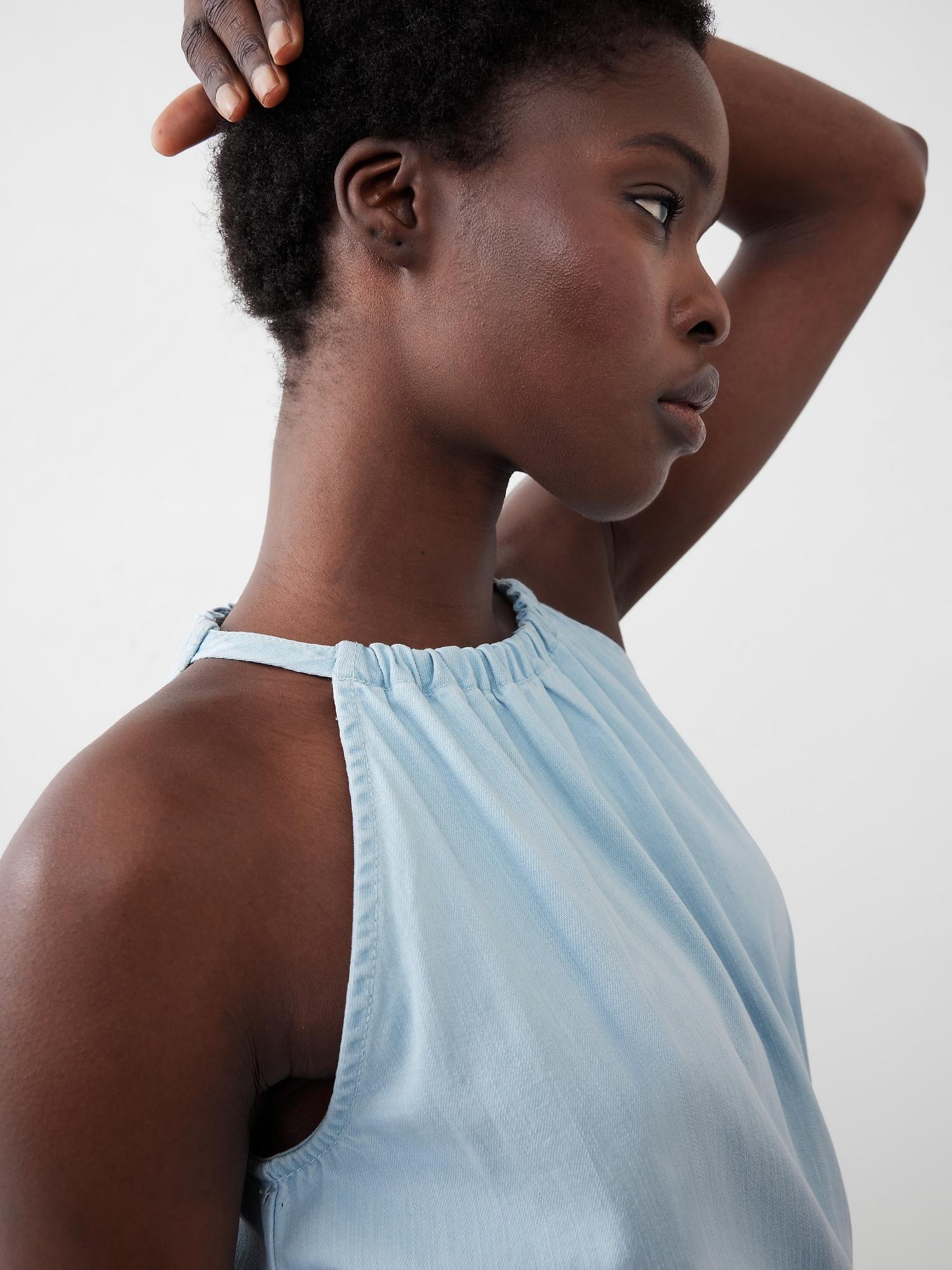 Chambray Tiered Mini Dress Product Image