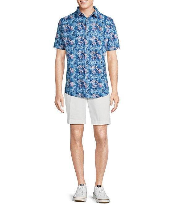 Cremieux Blue Label Tropical Leaf Pattern Seersucker Short Sleeve Coatfront Shirt Product Image