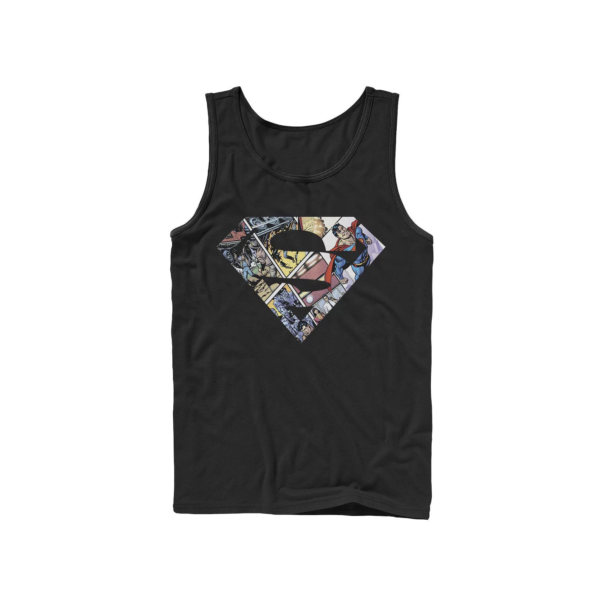 Men's DC Comics Superman Comic Cover Logo Tank Top, Size: XL, Black Product Image