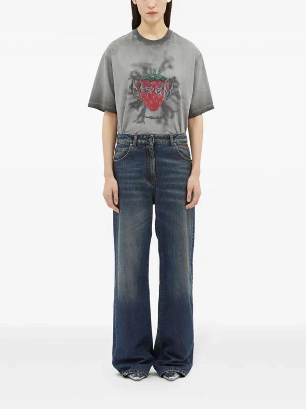 MSGM Logo-embroidered Wide-leg Jeans In Blue Product Image